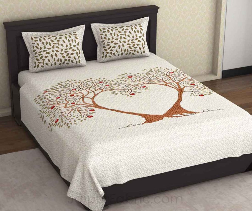 Trees Delight Brown Pure Cotton King Size Bedsheet