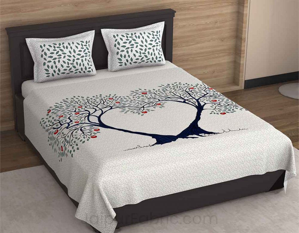 Trees Delight Blue Pure Cotton King Size Bedsheet