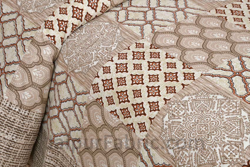Tesla Art Fossil Brown Pure Cotton Patchwork Print King Size BedSheet