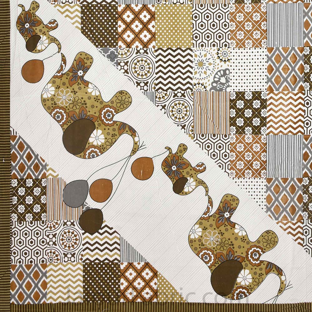 Modern Art Olive Brown Pure Cotton Patchwork Print King Size Bed Sheet
