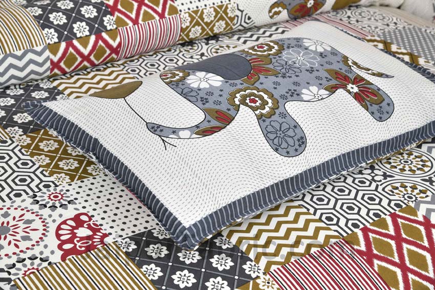 Modern Art Subtle Gray Pure Cotton Patchwork Print King Size Bed Sheet