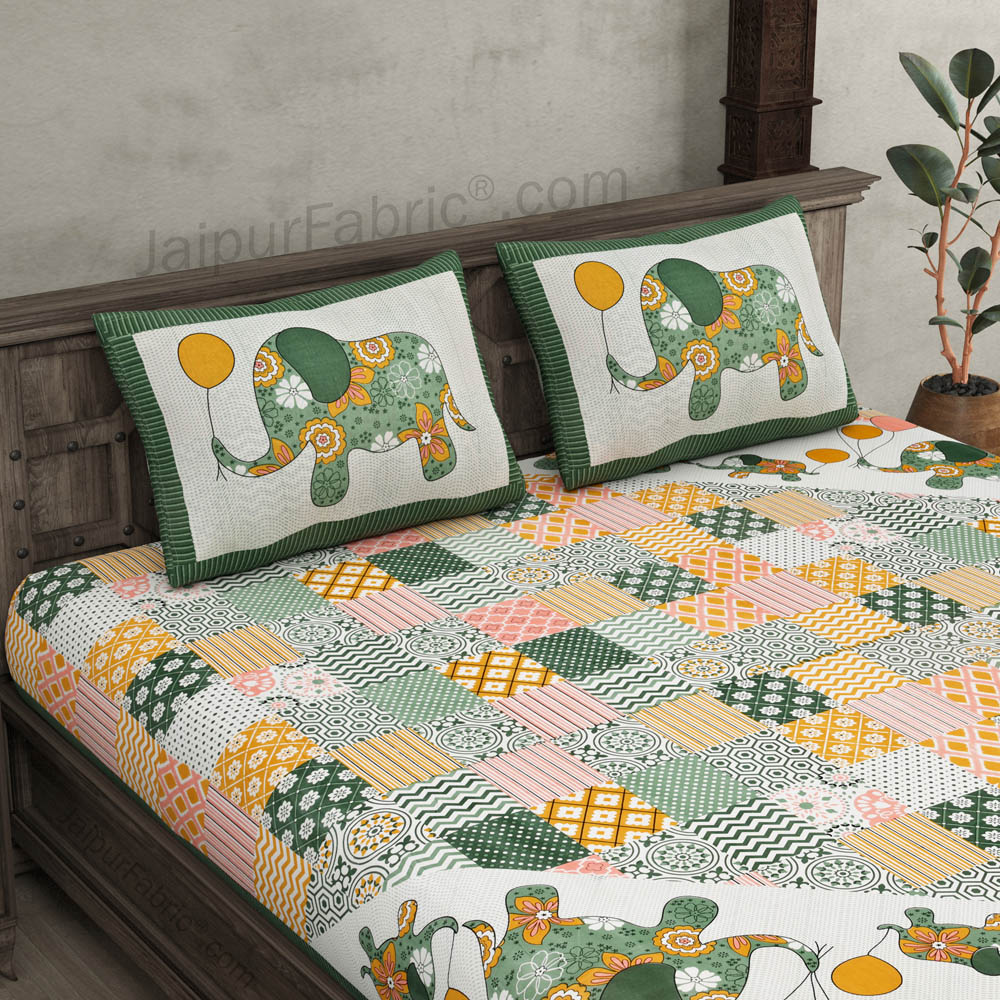 Modern Art Fresh Green Pure Cotton Patchwork Print King Size Bed Sheet