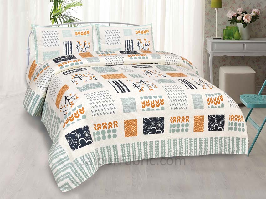 Designer Art Bright Multi Patch Print Premium Cotton King Size Bedsheet