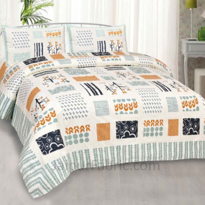Designer Art Bright Multi Patch Print Premium Cotton King Size Bedsheet