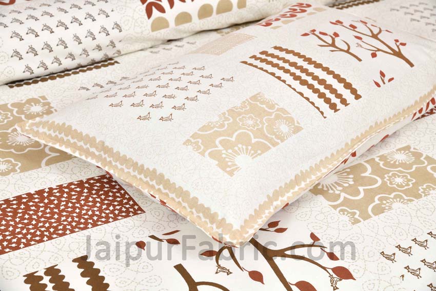 Designer Art Gold Multi Patch Print Premium Cotton King Size Bedsheet