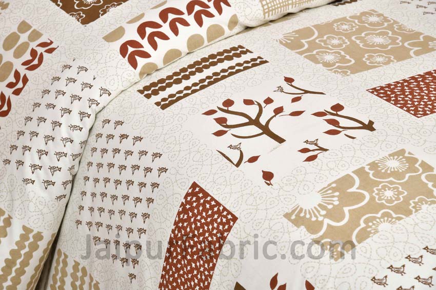 Designer Art Gold Multi Patch Print Premium Cotton King Size Bedsheet