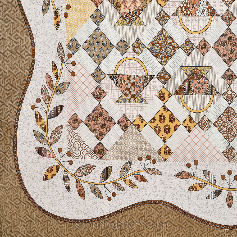 Contemporary Art Brown Patch Print Fine Cotton King Size Bedsheet