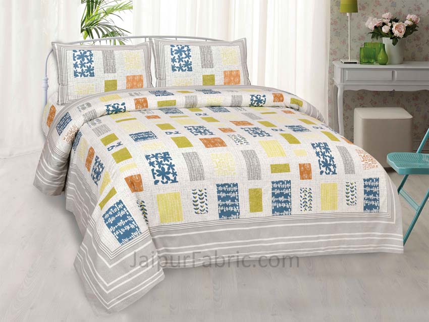 Abstract Art Gray Patchwork Print Luxury Cotton King Size Bedsheet