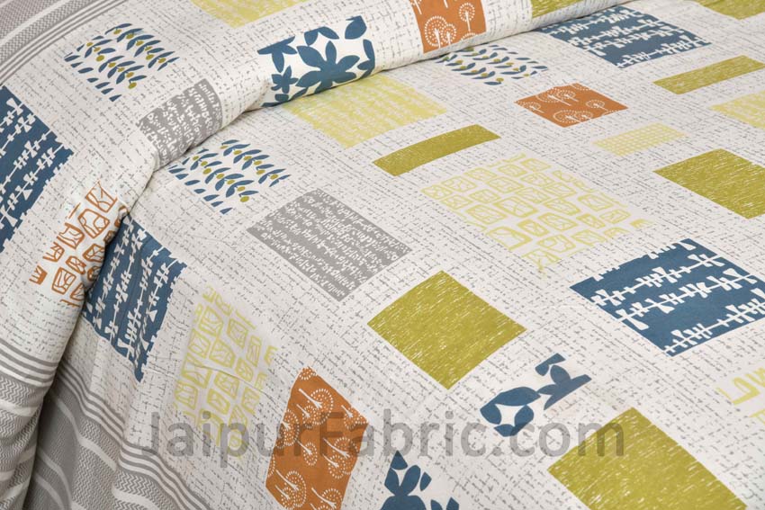 Abstract Art Gray Patchwork Print Luxury Cotton King Size Bedsheet
