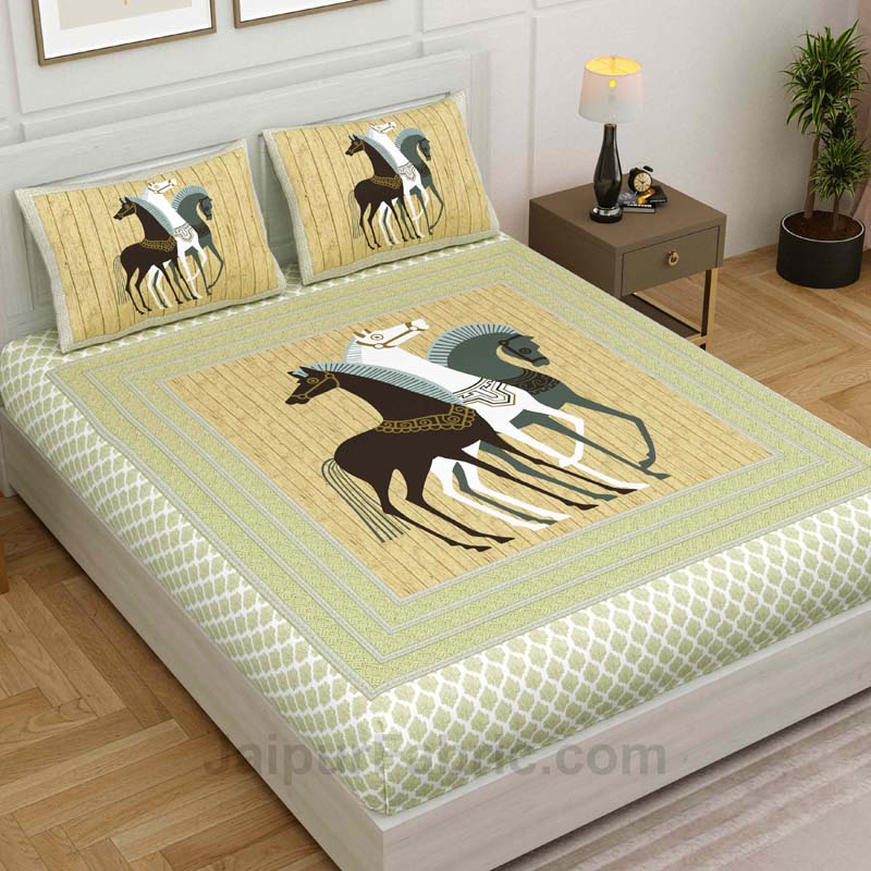 Canary Equidae Family Cotton King Size Bedsheet