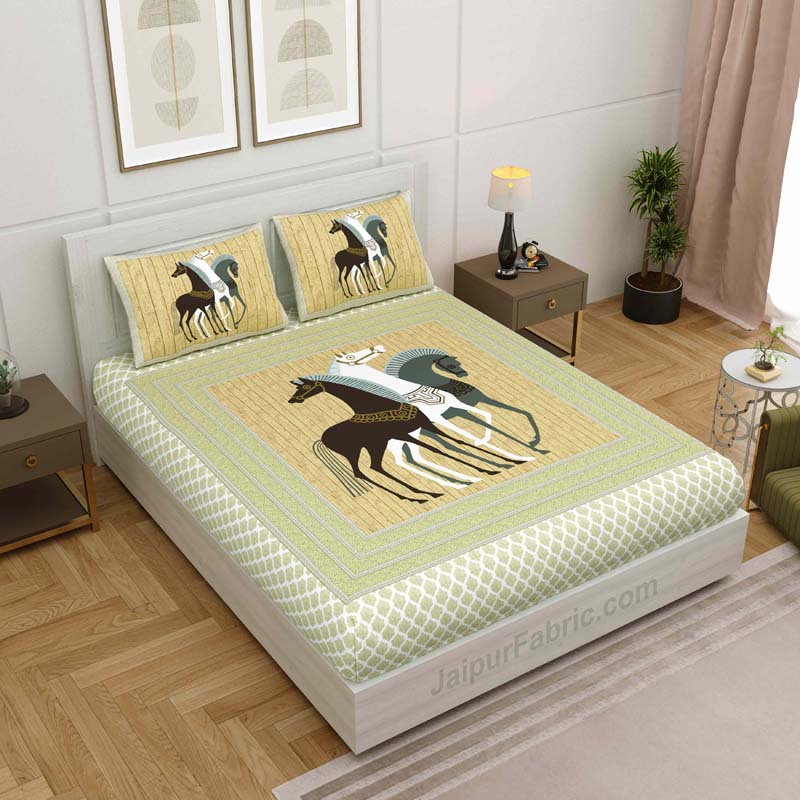 Canary Equidae Family Cotton King Size Bedsheet