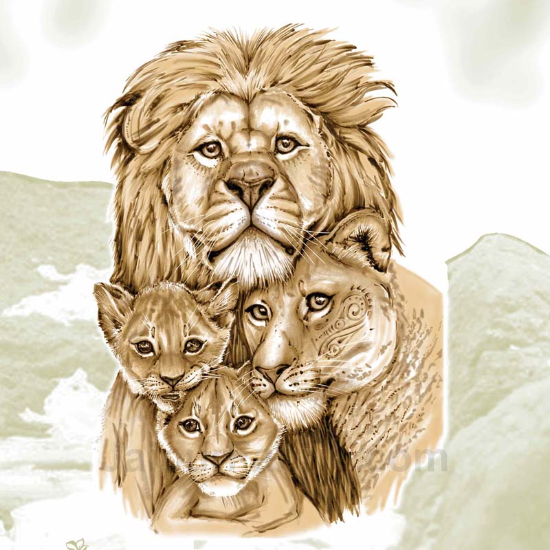 Pastel Green Lion Family King Size Bedsheet