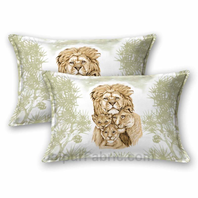 Pastel Green Lion Family King Size Bedsheet