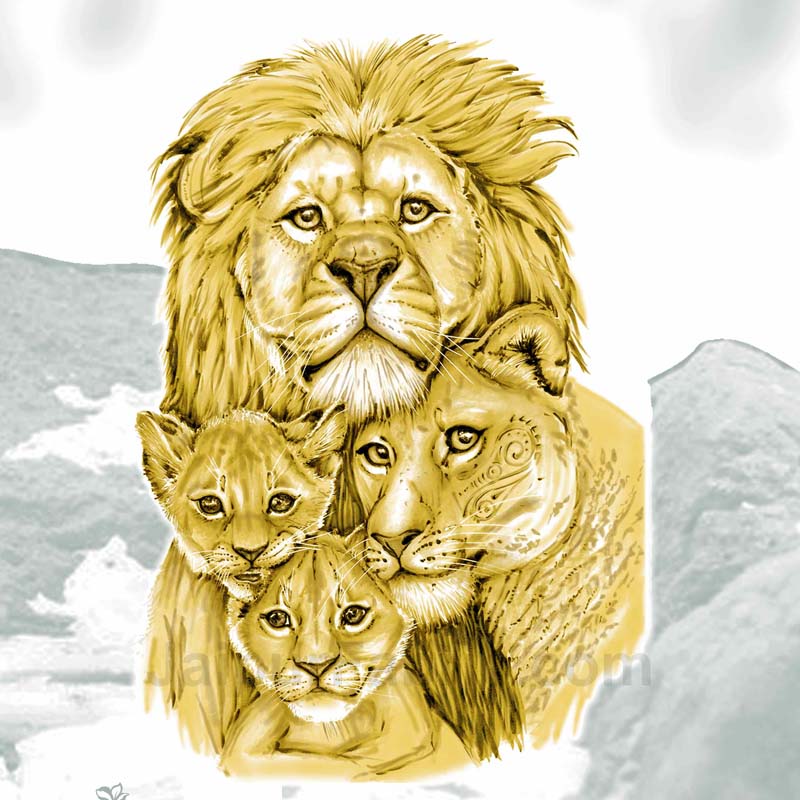Pastel Grey Lion Family King Size Bedsheet