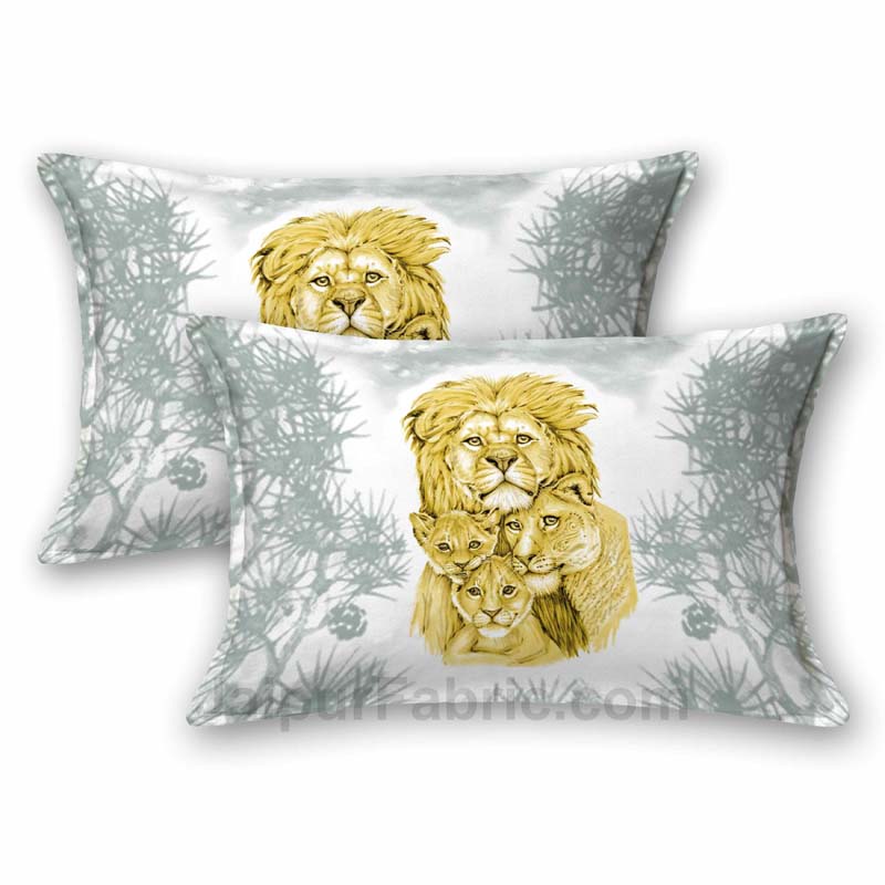 Pastel Grey Lion Family King Size Bedsheet