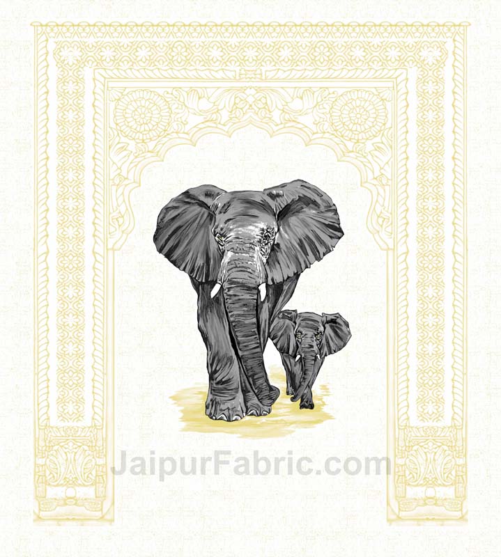 Yellow Elephant Print King Size Bedsheet