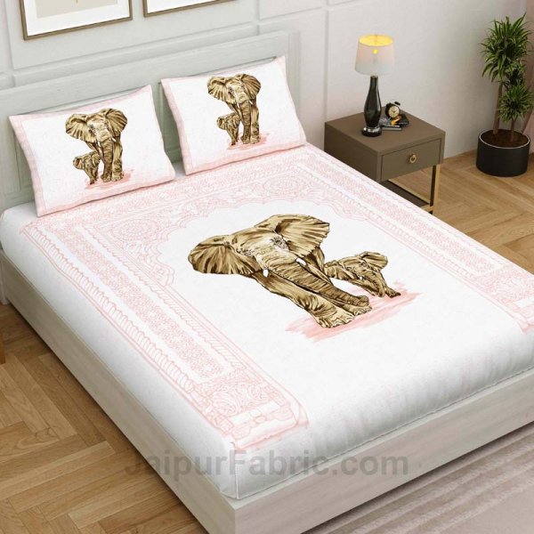 Pink Elephant Print King Size Bedsheet