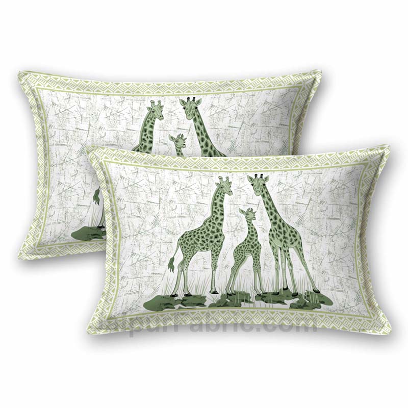 Green Giraffe Print King Size Bedsheet