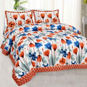 Blue Red RoseBud Canvas Painting Prints Double BedSheet