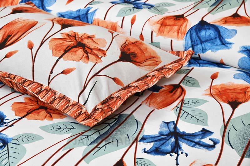 Blue Red RoseBud Canvas Painting Prints Double BedSheet