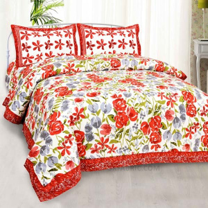 Artistic Bouquette Red Painting Prints Double BedSheet