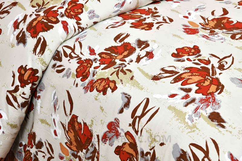 Floral Brown Painting Prints Double BedSheet