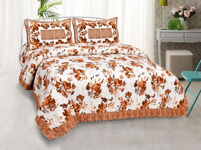 Floral Red Painting Prints Double BedSheet