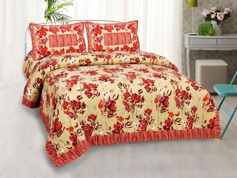 Floral Cream Painting Prints Double BedSheet