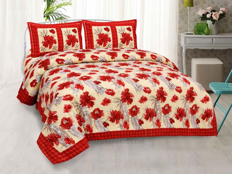 Gardiance Red Painting Prints Double BedSheet