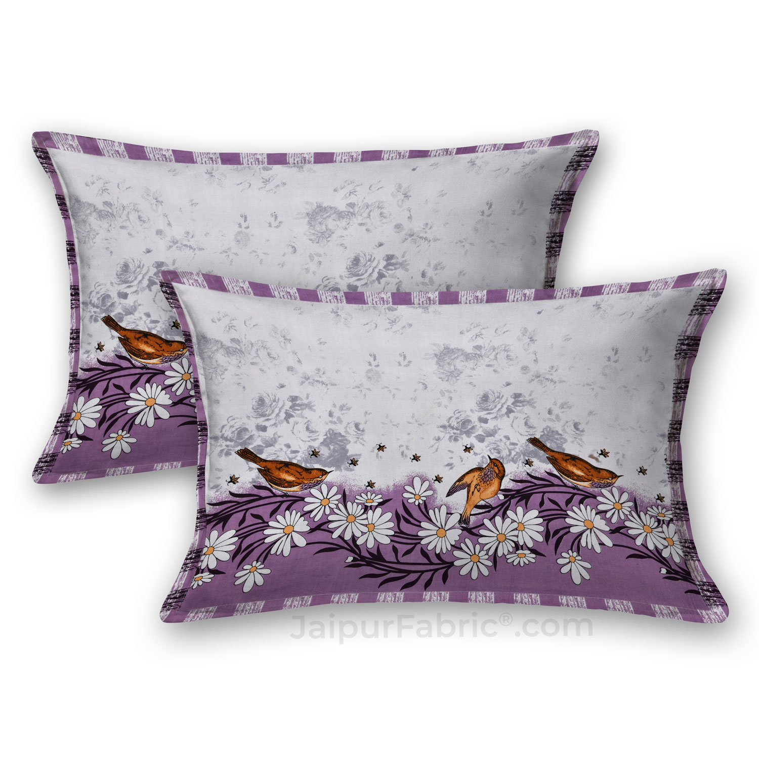 Daisy Flower Birds Print Purple King Size Bedsheet
