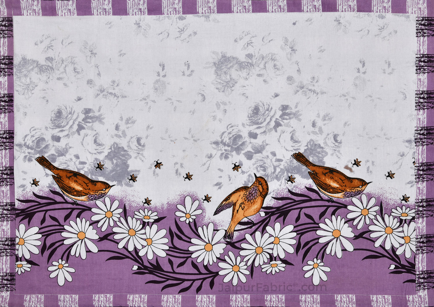 Daisy Flower Birds Print Purple King Size Bedsheet