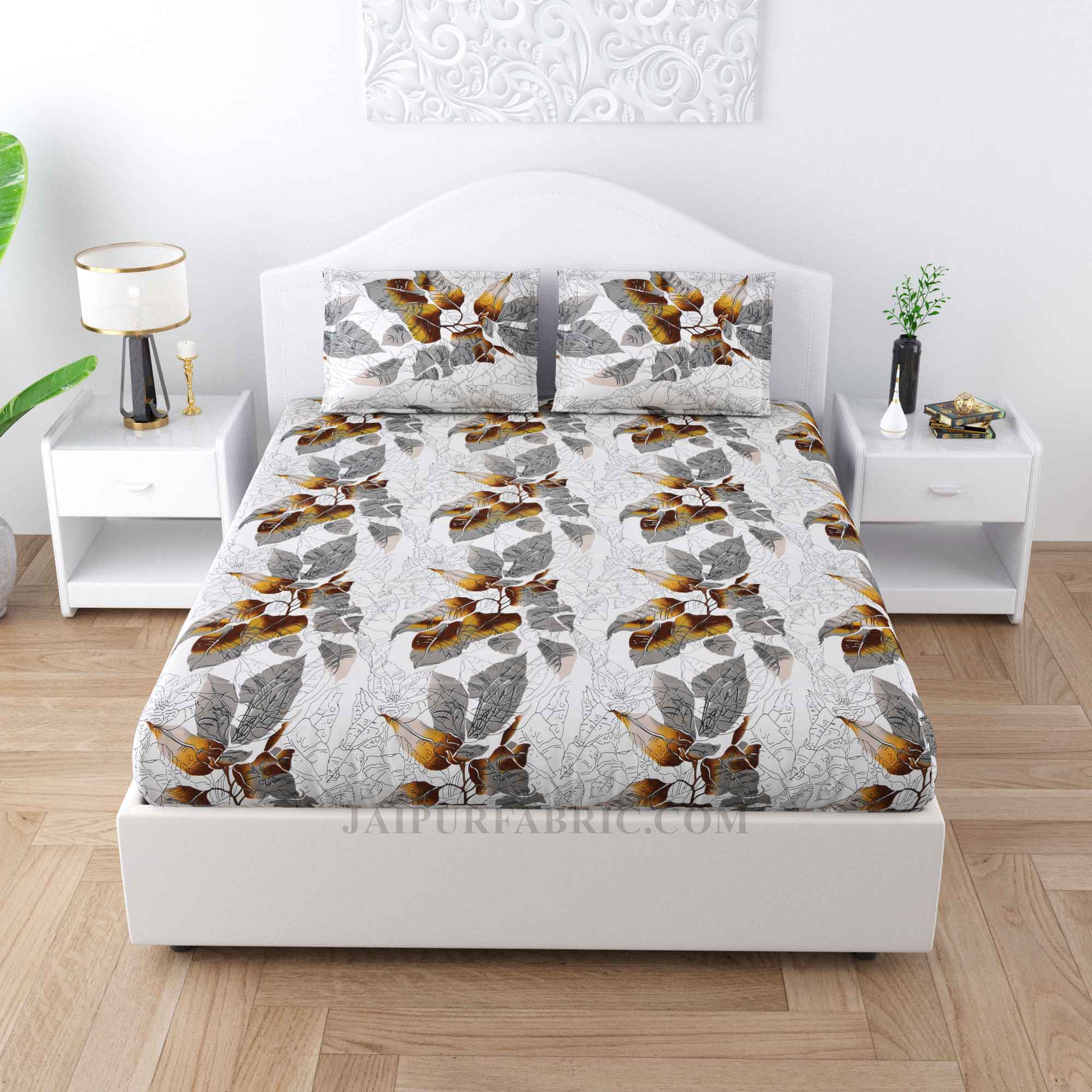 Leavespread White Cotton Double Bedsheet