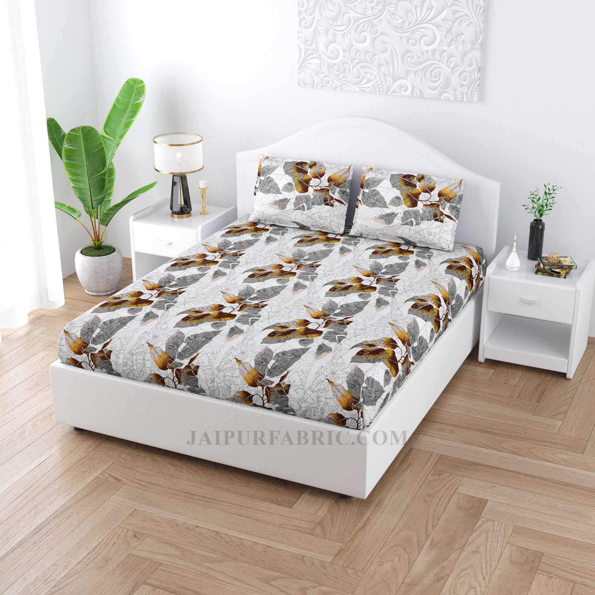 Leavespread White Cotton Double Bedsheet
