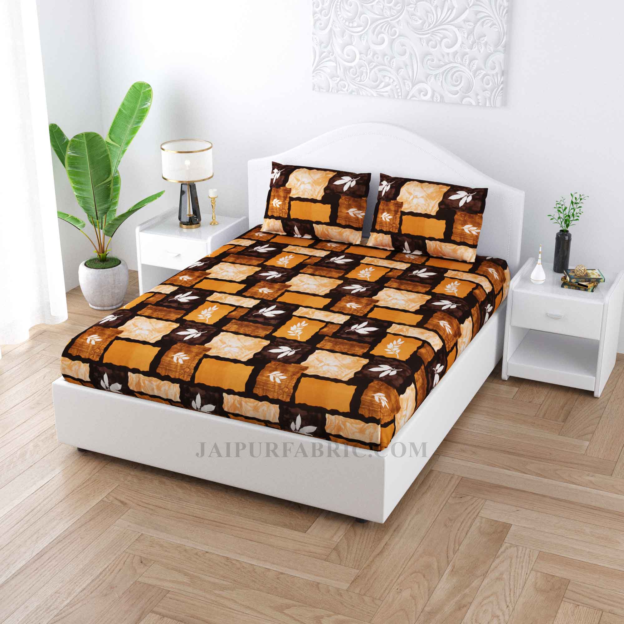 Stone Wall Brown Cotton Double Bedsheet