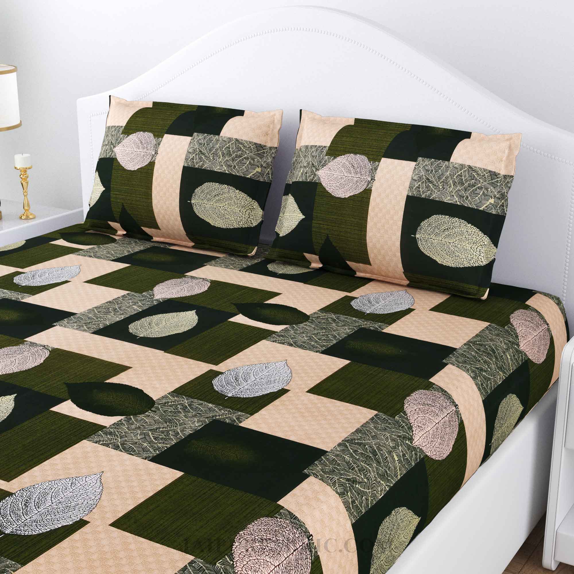 Square Wrap Green Cotton Double Bedsheet