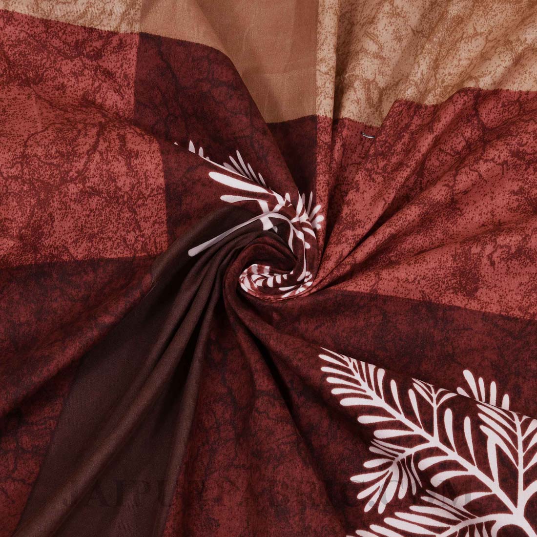 Leafy Decor Maroon Poly Cotton Double Bedsheet