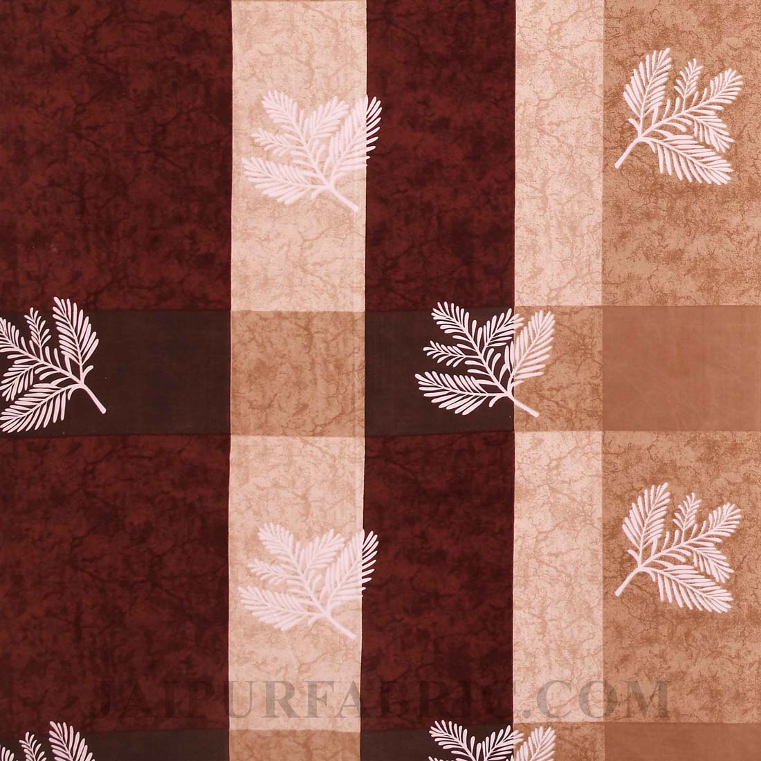 Leafy Decor Maroon Poly Cotton Double Bedsheet
