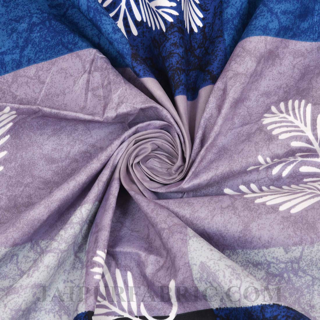 Leafy Decor Blue Poly Cotton Double Bedsheet