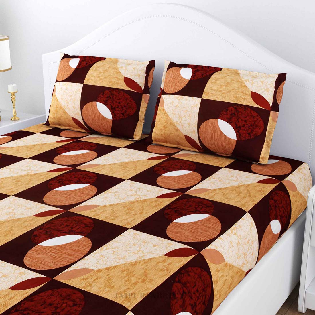 Sun N Moon Brown Poly Cotton Double Bedsheet