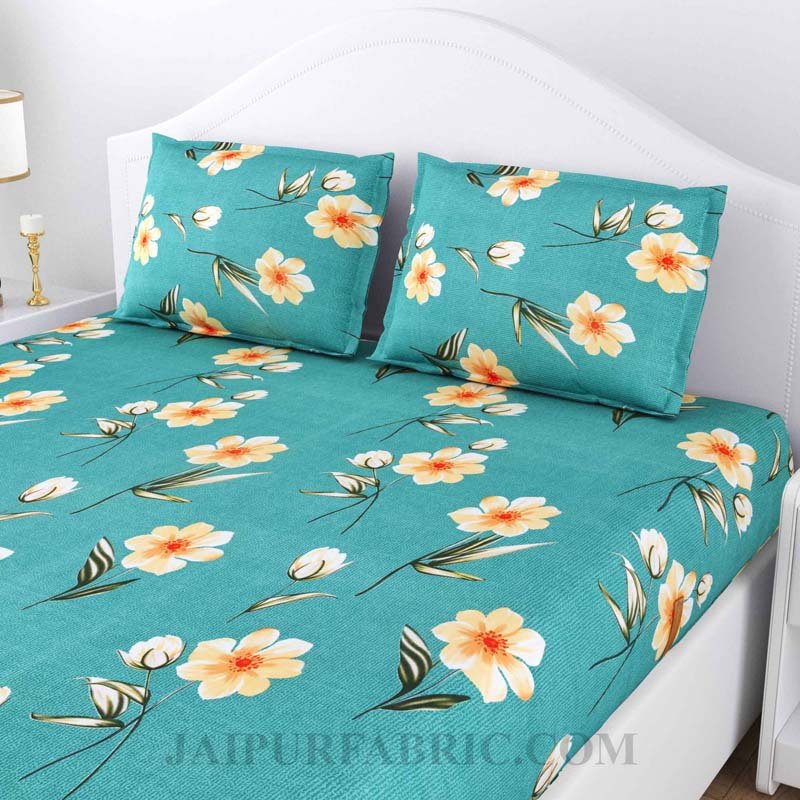 Daffodil SeaGreen Poly Cotton Double BedSheet
