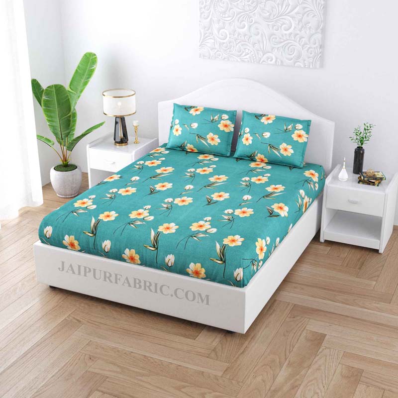 Daffodil SeaGreen Poly Cotton Double BedSheet