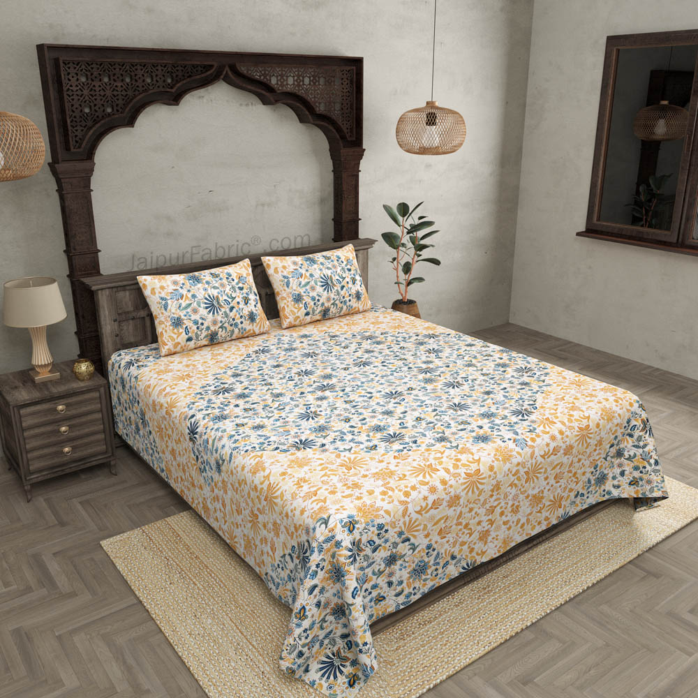 Aromatic Blue Yellow Pure Cotton Double Bedsheet