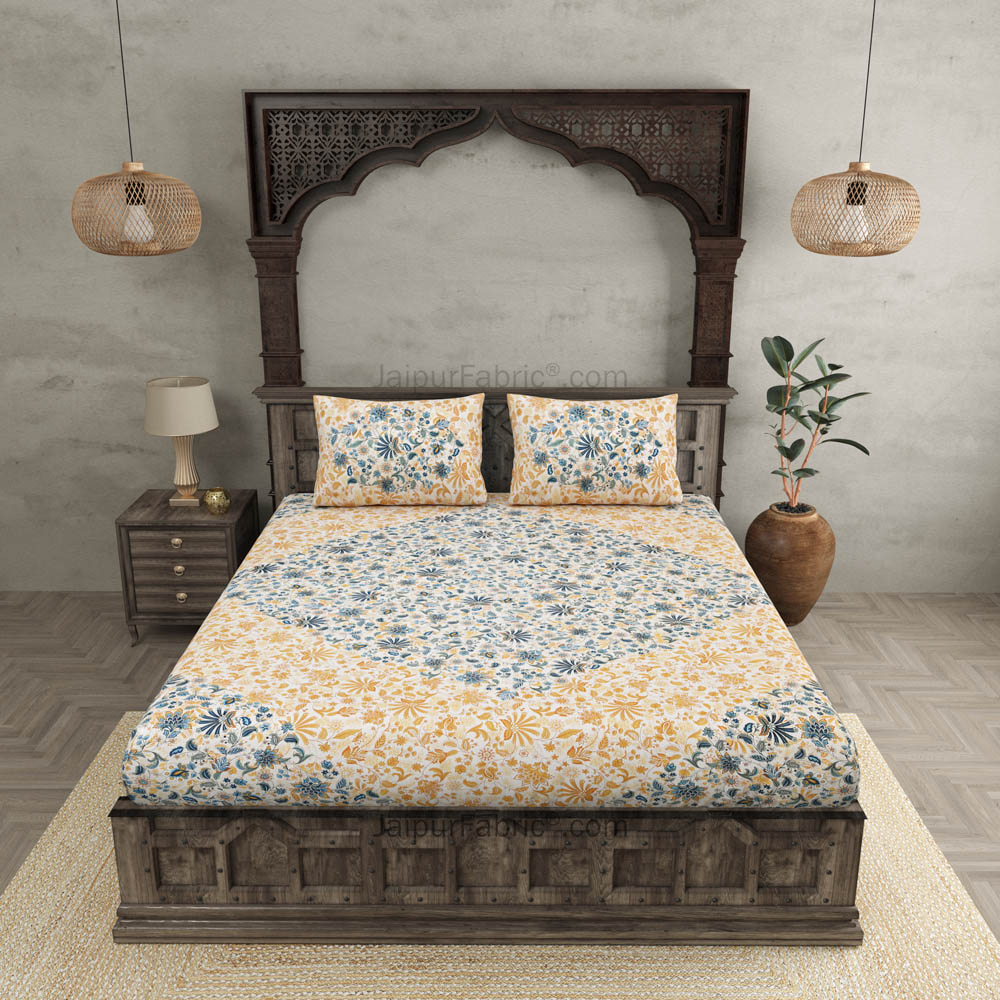 Aromatic Blue Yellow Pure Cotton Double Bedsheet