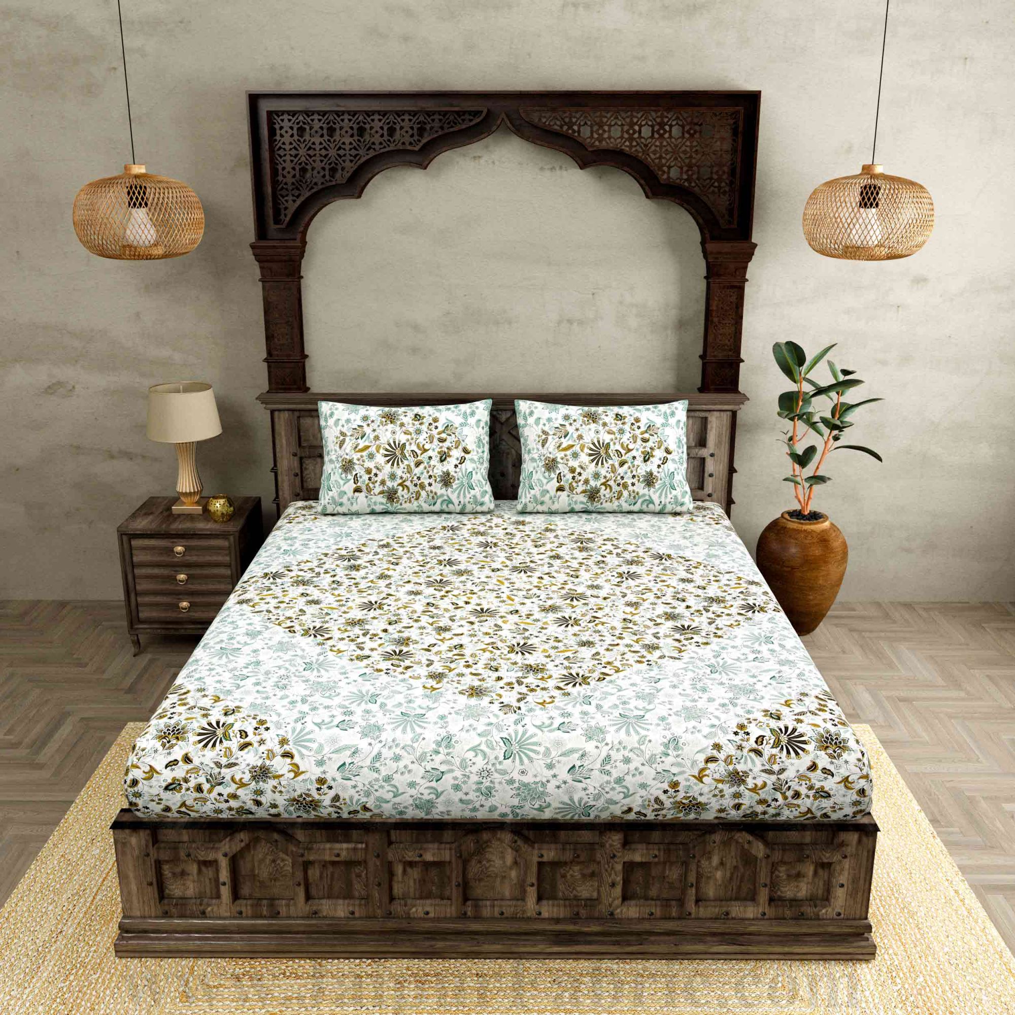 Aromatic Green Blue Pure Cotton Double Bedsheet