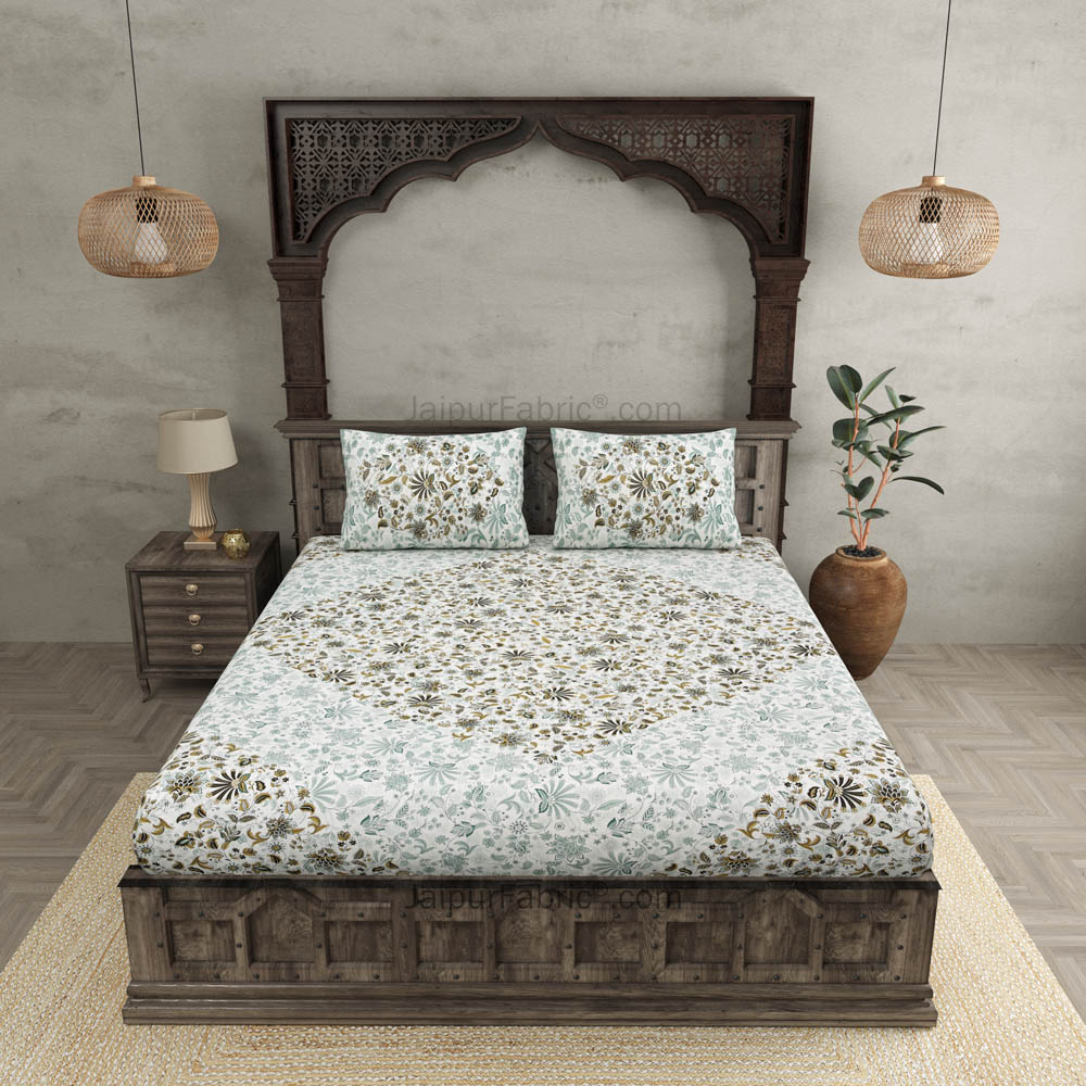 Aromatic Green Blue Pure Cotton Double Bedsheet