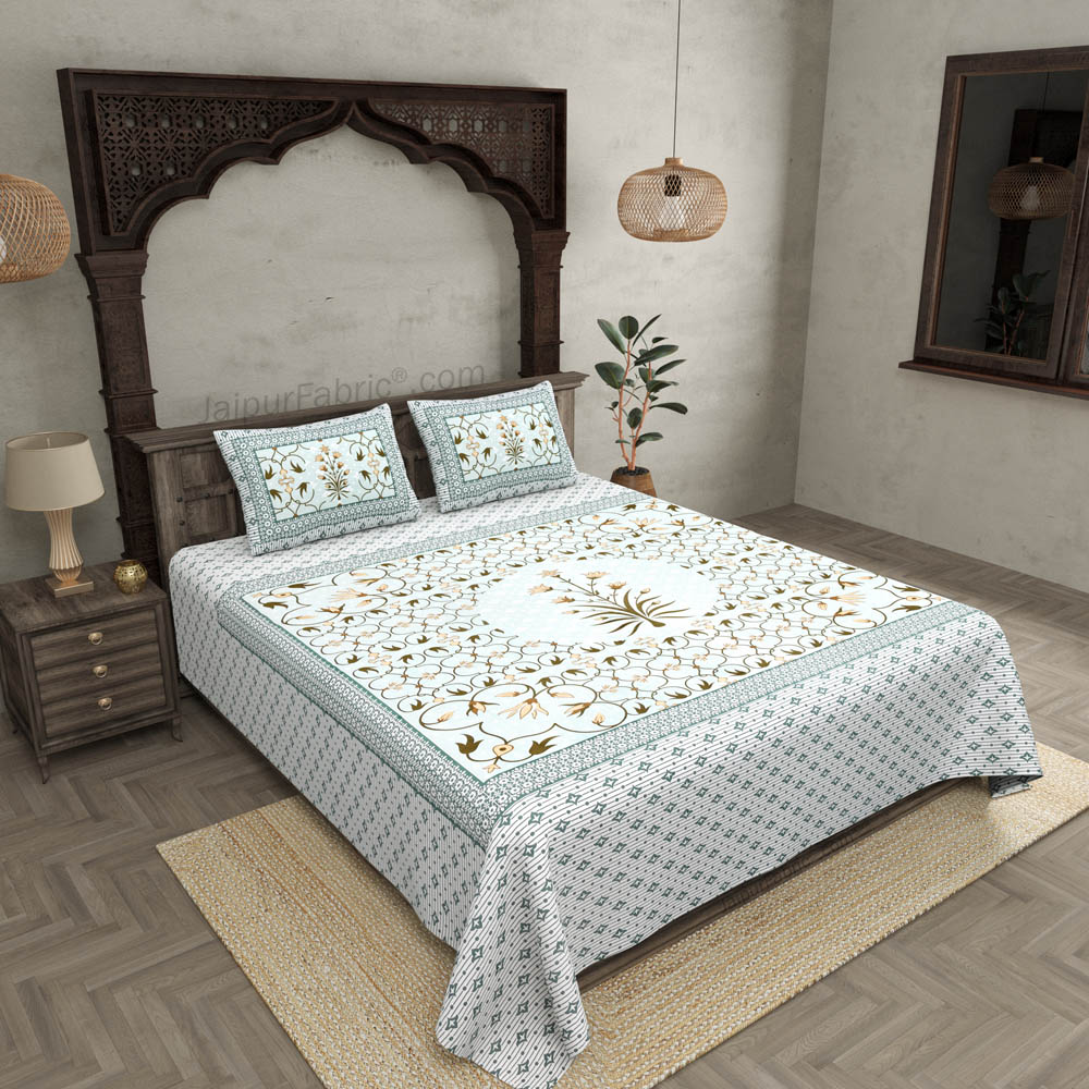 Festal Thrill Green Pure Cotton Double Bedsheet