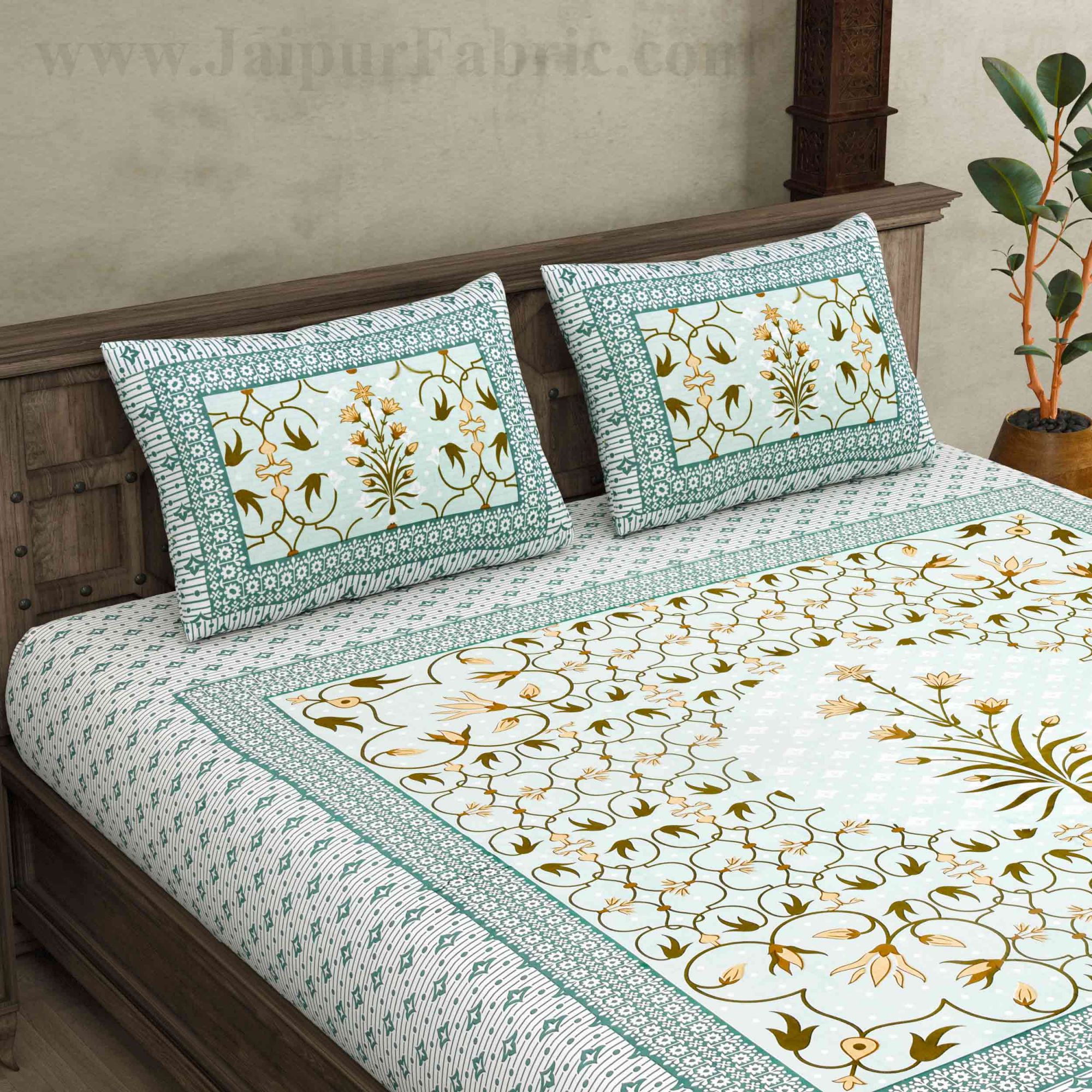 Festal Thrill Green Pure Cotton Double Bedsheet