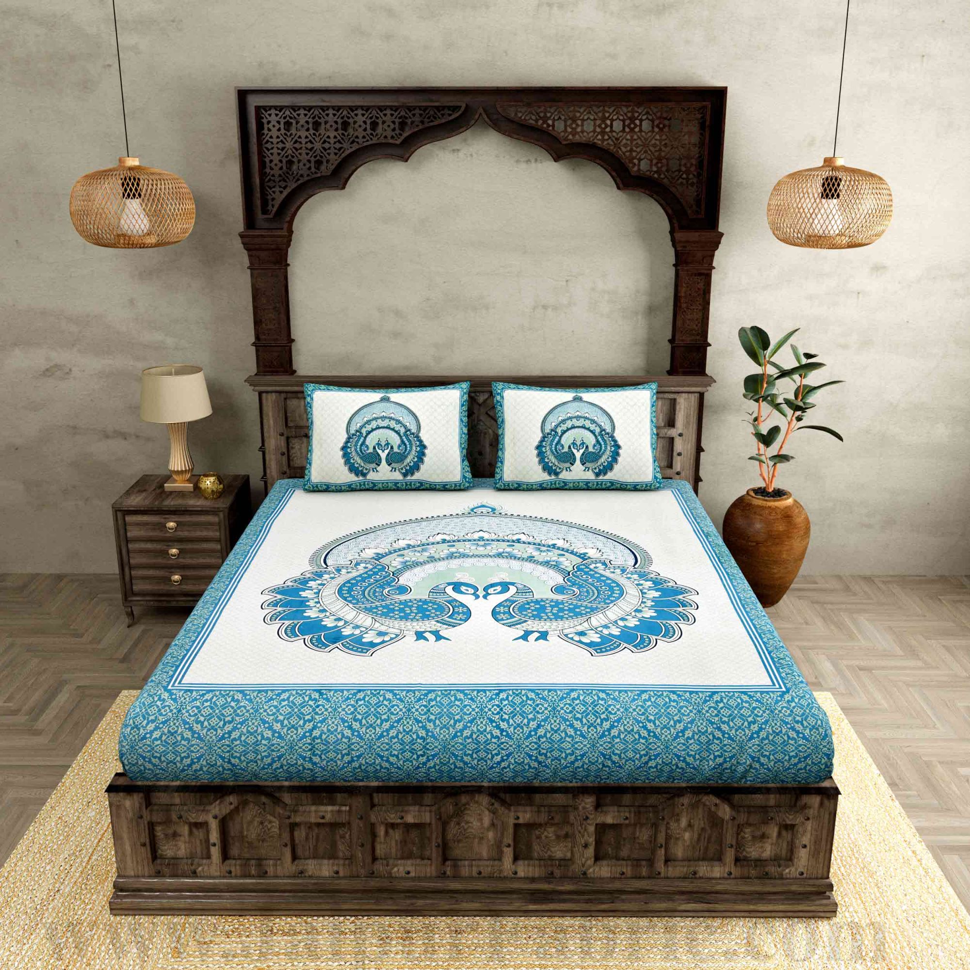 Royal Jaipur Fabric Blue Pure Cotton Double BedSheet
