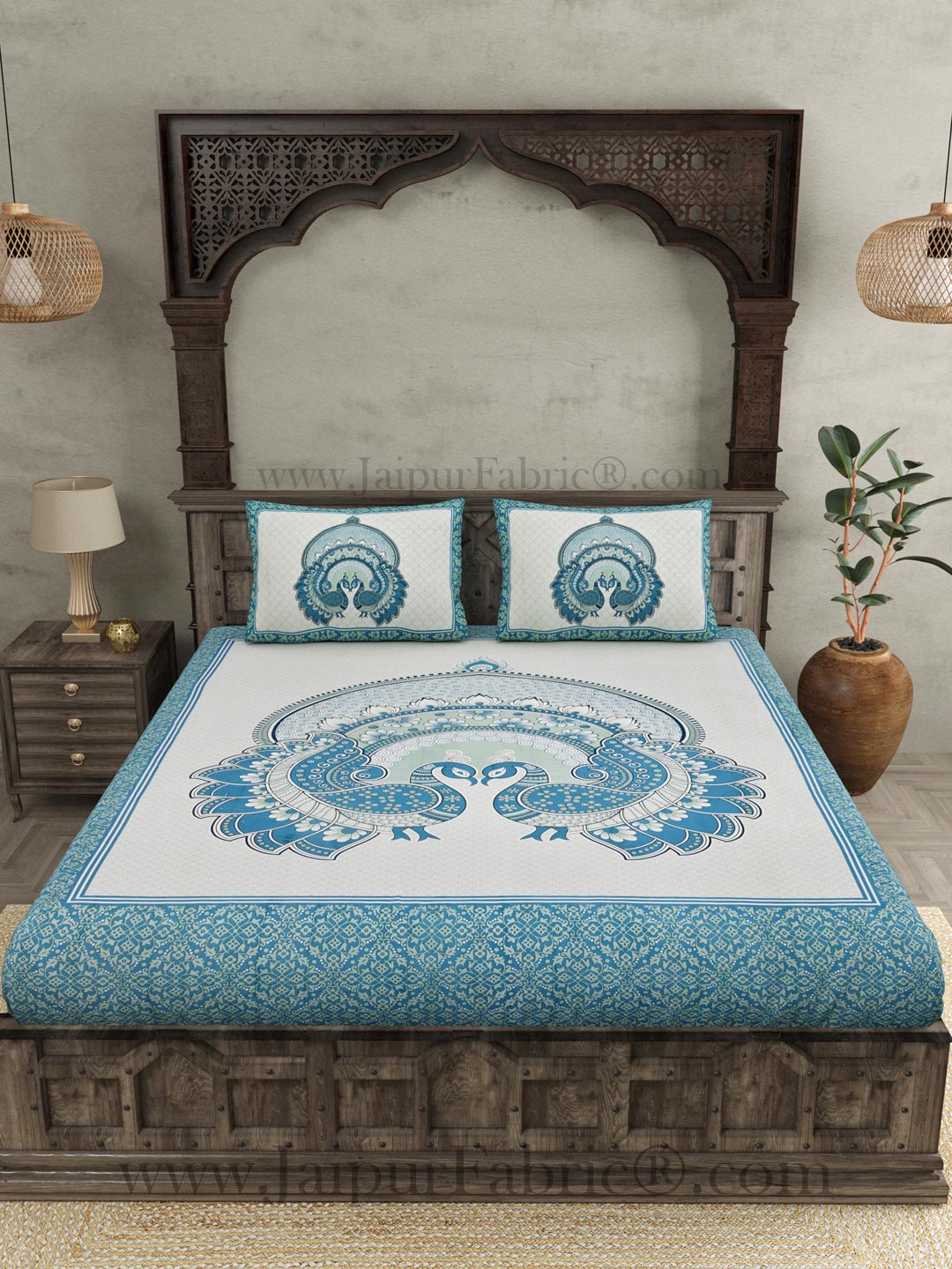 Royal Jaipur Fabric Blue Pure Cotton Double BedSheet