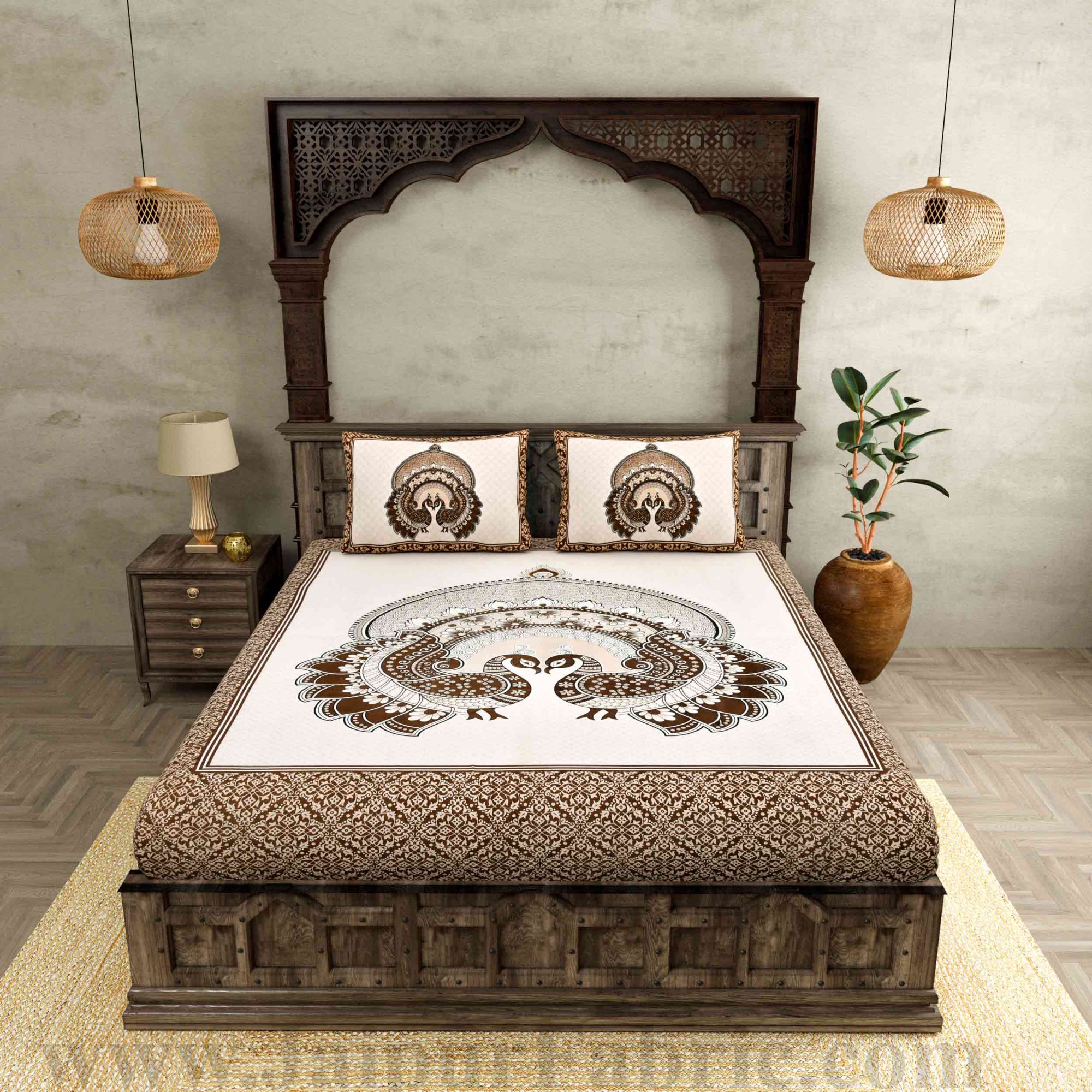 Royal Jaipur Fabric Mocha Pure Cotton Double BedSheet